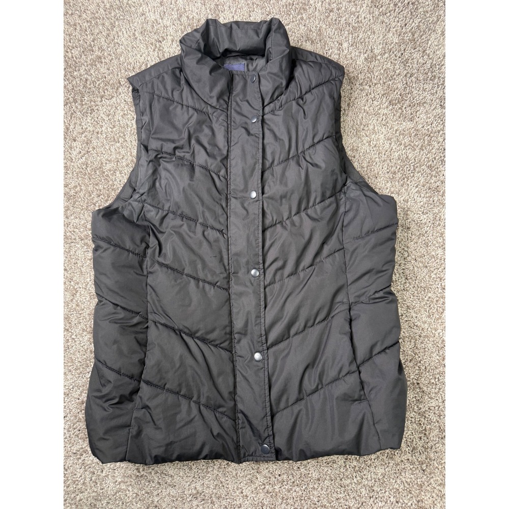 Gap Women's Large Black Quilted Puffer Vest Full Zip Snap Front